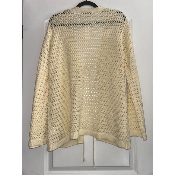 Flat White Anthropologie Women’s Crochet Cardigan OS NWT Butter Yellow Tie Front - Picture 4 of 9